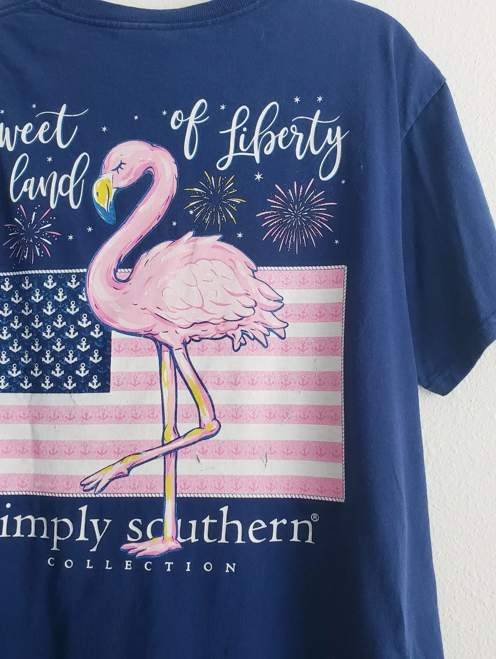 Simply Southern Land Of The Free Flamingo Short Sleeve Top - Picture 2 of 4